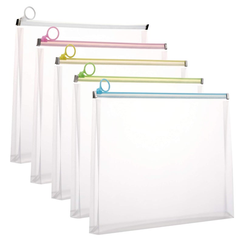 Qaxlry 5Packs 9 3/4 x 13 Clear Plastic Zip Envelopes Letter File Document Paper Folder Case Assorted Colors - Image 1